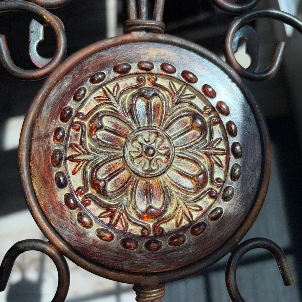 3pc Bronze Ornate Wrought Iron Bath Wall Decor Set Towel Bar Double Hook Shelf